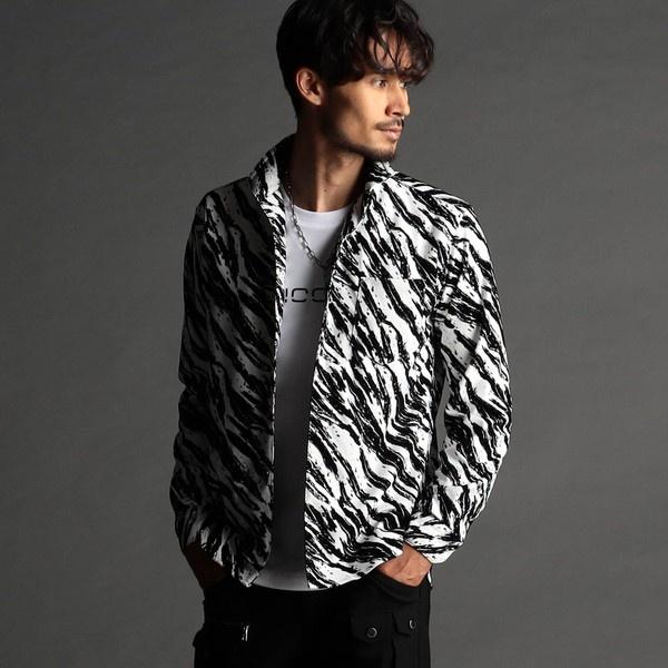 NICOLE CLUB FOR MEN フロッキーゼブラプリント スタンドカラーシャツ