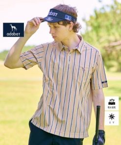 adabat 【新レーベル ADABAT NAVY】吸水速乾UVカット ワインシャンブレーストライプポロシャツ