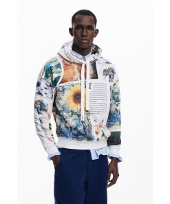 Desigual 【4サイズ展開/S/XL】ひまわり柄のフード付きスウェットパーカー