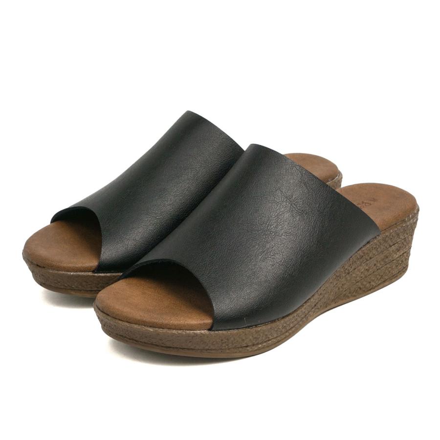 サンダル レディース 日本製 つっかけ 旅行 ウェッジソール 歩きやすい 痛くない 軽量 ミュール 黒 ブラック ブラウン ベージュ ピンク ホワイト 白 5350 - 画像 (2)