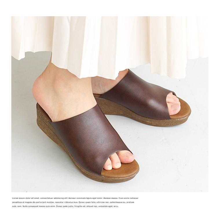 サンダル レディース 日本製 つっかけ 旅行 ウェッジソール 歩きやすい 痛くない 軽量 ミュール 黒 ブラック ブラウン ベージュ ピンク ホワイト 白 5350 - 画像 (7)