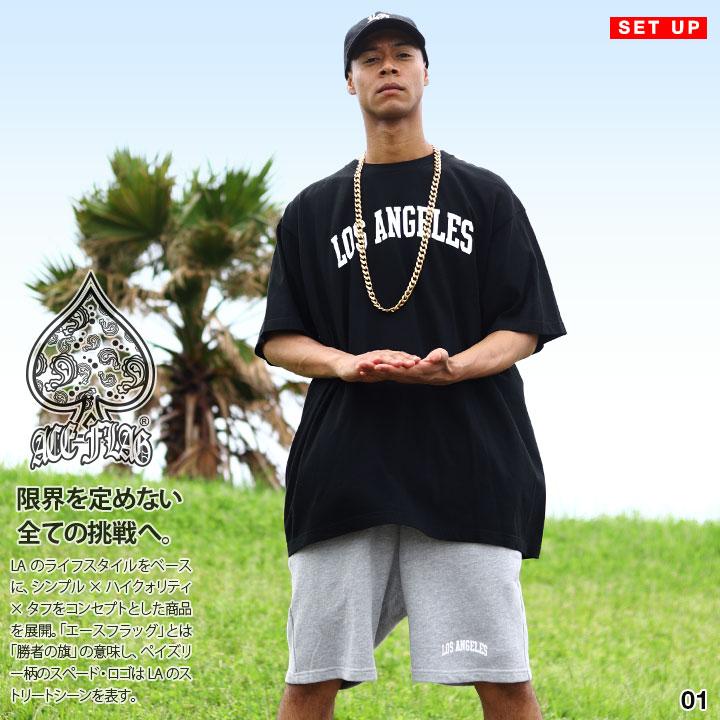 ACEFLAG ACE FLAG 上下セット 半袖 ブランド Tシャツ LA ハーフパンツ 大きいサイズ エースフラッグ セットアップ スウェット シンプル Los Angeles ロサンゼルス b系