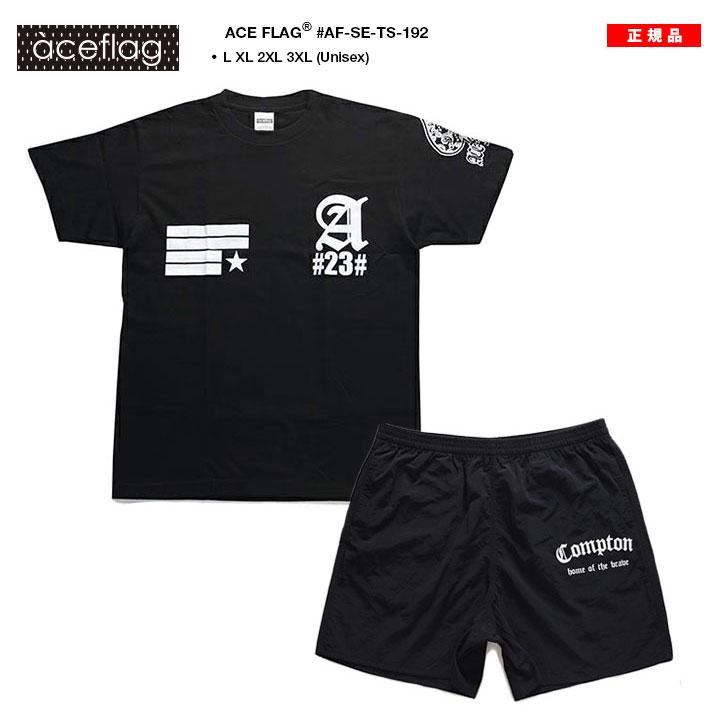 ACEFLAG ACE FLAG 上下セット 半袖 ブランド Tシャツ ハーフパンツ 上下 黒 大きいサイズ エースフラッグ セットアップ ナイロン 国旗 Aロゴ ハッシュタグ b系 - 画像 (3)