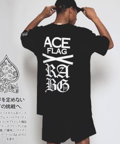 ACEFLAG ACE FLAG 上下セット 半袖 ブランド Tシャツ ハーフパンツ 上下 黒 大きいサイズ エースフラッグ セットアップ ナイロン 国旗 Aロゴ ハッシュタグ b系