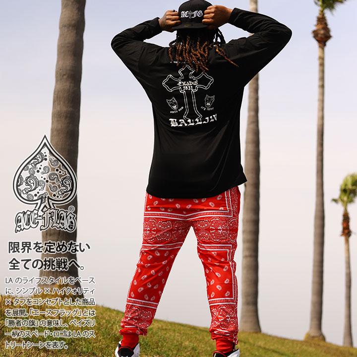 ACEFLAG ACE FLAG 上下セット 長袖 ブランド Tシャツ ロンT ロングパンツ 大きいサイズ エースフラッグ セットアップ ジャージ おしゃれ 2Pac 十字架 クロス b系