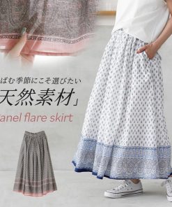 osharewalker フレアスカート ロング レディース ボトムス パネル柄 裏地付き ポケット ウエストゴム コットン100％ 薄手 カジュアル きれいめ 春 夏「メール便不可」「20」