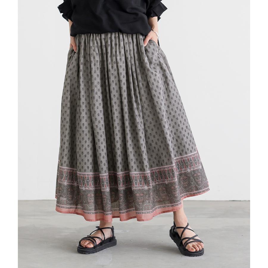 osharewalker フレアスカート ロング レディース ボトムス パネル柄 裏地付き ポケット ウエストゴム コットン100% 薄手 カジュアル きれいめ 春 夏「メール便不可」「20」 - 画像 (3)