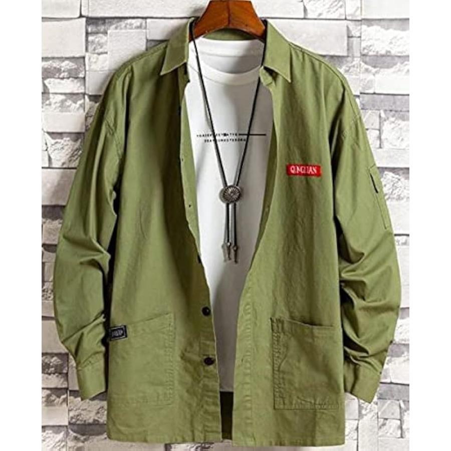 アスペルシオ 長袖 ワークシャツ 襟付き お洒落 トップス メンズ グリーン(パロットグリーン, L) - 画像 (2)