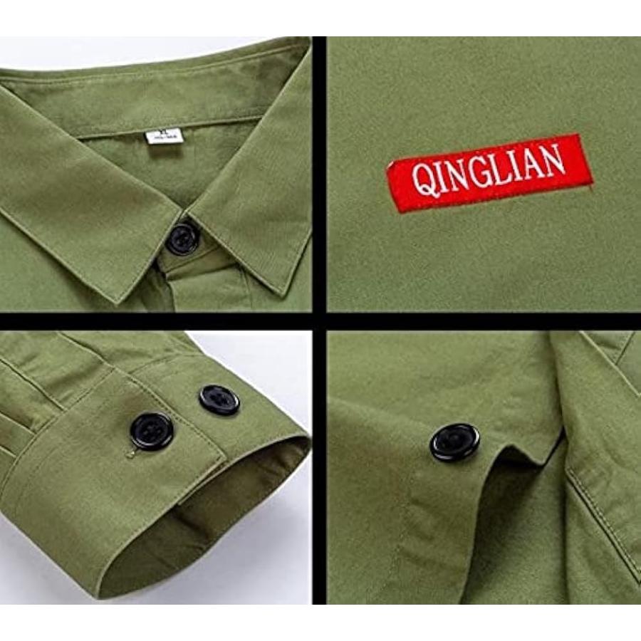 アスペルシオ 長袖 ワークシャツ 襟付き お洒落 トップス メンズ グリーン(パロットグリーン, L) - 画像 (3)