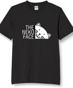 ネコフェイス tシャツ おもしろtシャツ 面白い( ブラック, 2XL)