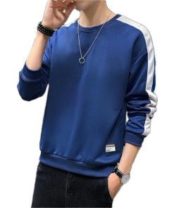 トレーナー メンズ 長袖 ストリート カジュアル ライン入り 秋 冬 スウェット(ネイビーブルー, M)