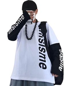 アスペルシオ 重ね着風 ロングスリーブ 袖ロゴ 英文字 プリント オシャレ カッコイイ トップス メンズ(ミルクホワイト, 3XL)