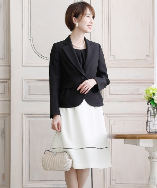 PourVous セットアップ フレアテーラードジャケット&大きいサイズバイカラーワンピースフォーマル入学式対応 七五三 ママ セレモニー 入園式 卒園式 - 画像 (2)