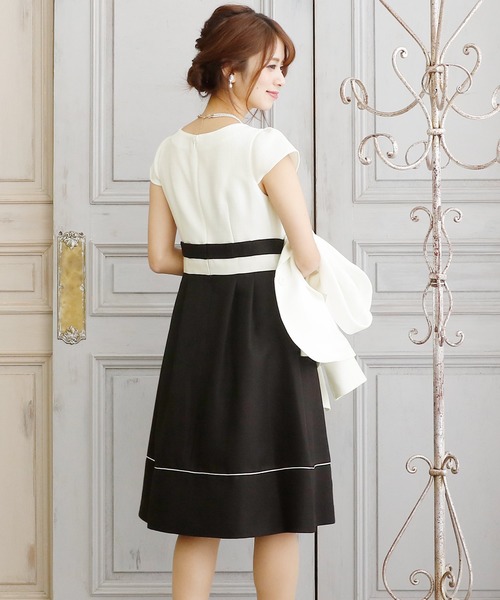 PourVous セットアップ フレアテーラードジャケット&大きいサイズバイカラーワンピースフォーマル入学式対応 七五三 ママ セレモニー 入園式 卒園式 - 画像 (6)