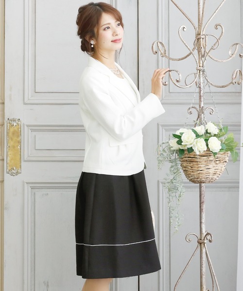 PourVous セットアップ フレアテーラードジャケット&大きいサイズバイカラーワンピースフォーマル入学式対応 七五三 ママ セレモニー 入園式 卒園式 - 画像 (9)