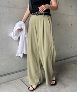 andme パンツ リネンブレンドタックワイドパンツ レディース