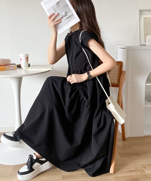 classicalelf ワンピース 360度きゅんっ。夏っぽサッカー生地でさらり。バックリボン ティアードワンピース - 画像 (8)