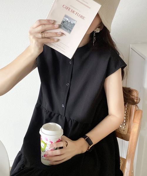 classicalelf ワンピース 360度きゅんっ。夏っぽサッカー生地でさらり。バックリボン ティアードワンピース - 画像 (7)