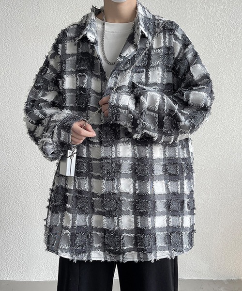 BENDER TOKYO シャツ 「BENDER TOKYO」ビッグシルエット フリンジチェック 長袖 シャツジャケット メンズ レディース - 画像 (3)