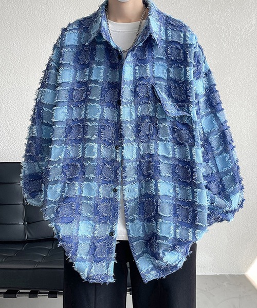 BENDER TOKYO シャツ 「BENDER TOKYO」ビッグシルエット フリンジチェック 長袖 シャツジャケット メンズ レディース - 画像 (4)