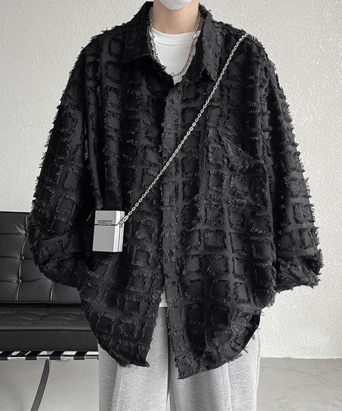 BENDER TOKYO シャツ 「BENDER TOKYO」ビッグシルエット フリンジチェック 長袖 シャツジャケット メンズ レディース - 画像 (2)