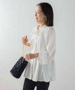 Bonjour Sagan ブラウス シャツ ひんやりタッチボリュームスリーブボウタイタックシャツ レディース