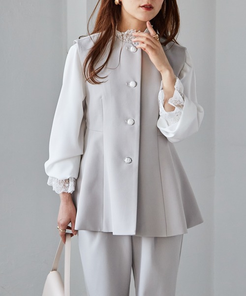 RANAN セットアップ 「2点セット」防シワ/抗菌防臭 ペプラムベストテーパードパンツセットアップ レディース - 画像 (3)