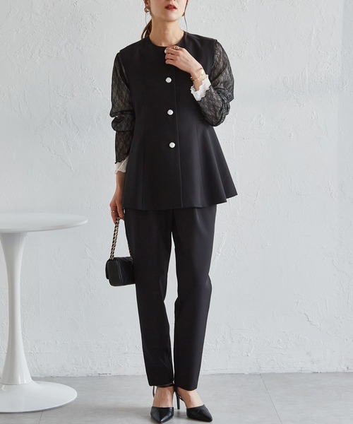 RANAN セットアップ 「2点セット」防シワ/抗菌防臭 ペプラムベストテーパードパンツセットアップ レディース - 画像 (2)