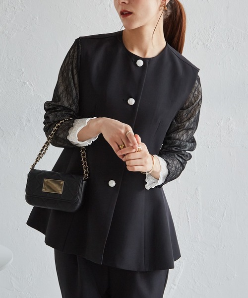 RANAN セットアップ 「2点セット」防シワ/抗菌防臭 ペプラムベストテーパードパンツセットアップ レディース - 画像 (8)