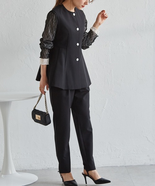 RANAN セットアップ 「2点セット」防シワ/抗菌防臭 ペプラムベストテーパードパンツセットアップ レディース - 画像 (6)