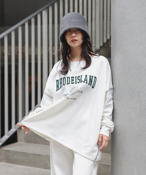 Bonjour Sagan トレーナー スウェット サガラ刺繍アウトステッチカレッジロゴスウェット レディース - 画像 (2)