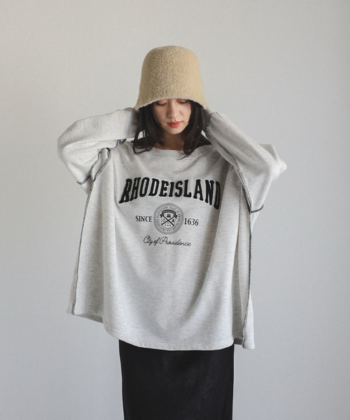 Bonjour Sagan トレーナー スウェット サガラ刺繍アウトステッチカレッジロゴスウェット レディース