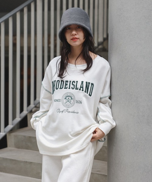 Bonjour Sagan トレーナー スウェット サガラ刺繍アウトステッチカレッジロゴスウェット レディース - 画像 (5)