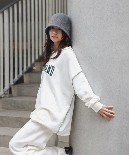 Bonjour Sagan トレーナー スウェット サガラ刺繍アウトステッチカレッジロゴスウェット レディース - 画像 (6)