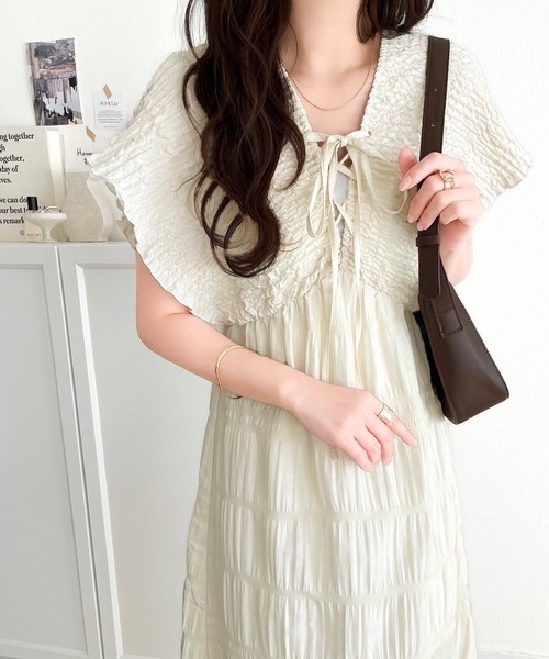 mily bilet ワンピース 「mily bilet」さらりと着映えて、微光沢がそっと華やぐ。マジョリカプリーツギャザー使いフレアワンピース(ロング)