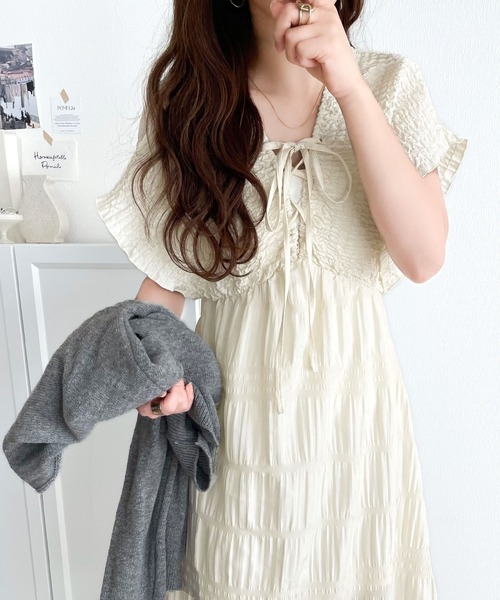 mily bilet ワンピース 「mily bilet」さらりと着映えて、微光沢がそっと華やぐ。マジョリカプリーツギャザー使いフレアワンピース(ロング) - 画像 (6)