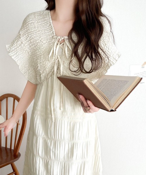 mily bilet ワンピース 「mily bilet」さらりと着映えて、微光沢がそっと華やぐ。マジョリカプリーツギャザー使いフレアワンピース(ロング) - 画像 (8)