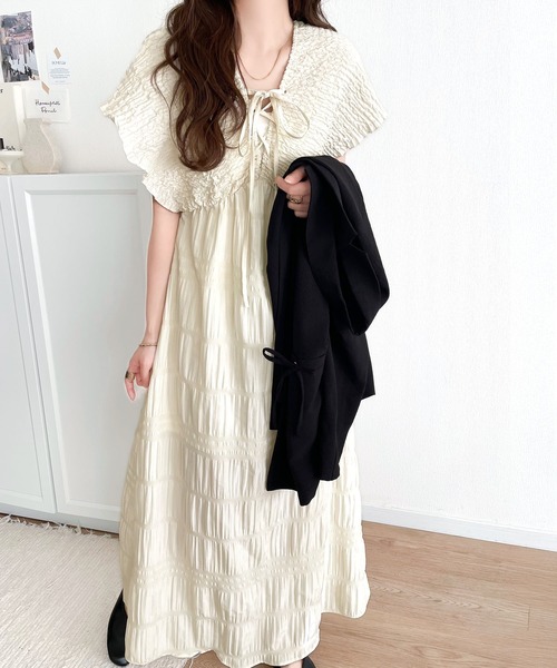 mily bilet ワンピース 「mily bilet」さらりと着映えて、微光沢がそっと華やぐ。マジョリカプリーツギャザー使いフレアワンピース(ロング) - 画像 (5)