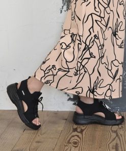 moz サンダル moz(モズ)厚底レースアップニットスポーツサンダル レディース