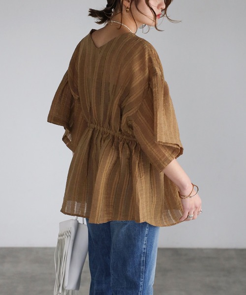 Bonjour Sagan ブラウス シャツ シアーストライプフレアチュニック レディース - 画像 (6)