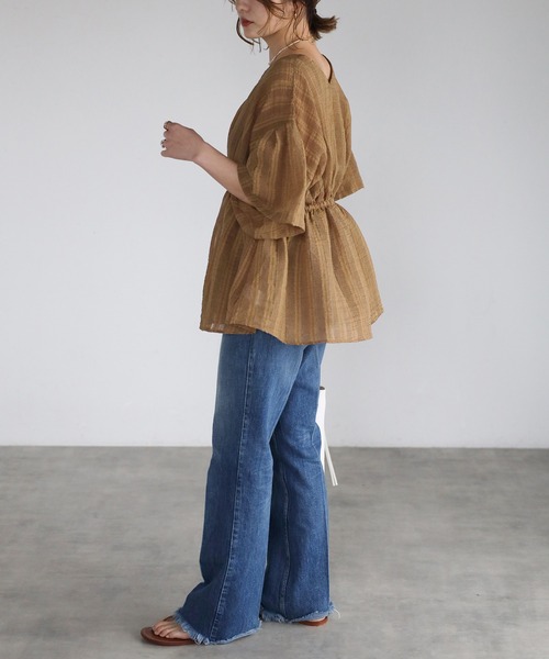 Bonjour Sagan ブラウス シャツ シアーストライプフレアチュニック レディース - 画像 (8)