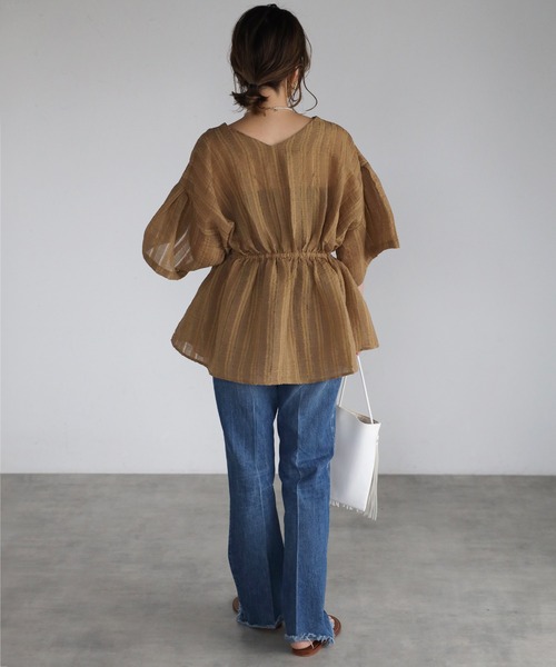 Bonjour Sagan ブラウス シャツ シアーストライプフレアチュニック レディース - 画像 (9)