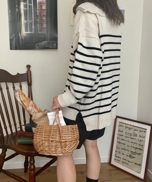 andme 「andme」 「alma design」長袖ニット M ホワイト×ブラック レディース - 画像 (5)