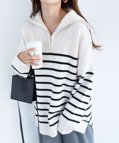 andme 「andme」 「alma design」長袖ニット M ホワイト×ブラック レディース - 画像 (6)