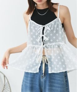 ad thie キャミソール フロントリボン シアーキャミソールビスチェ