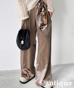 antiqua パンツ サテンワイドイージーパンツ レディース