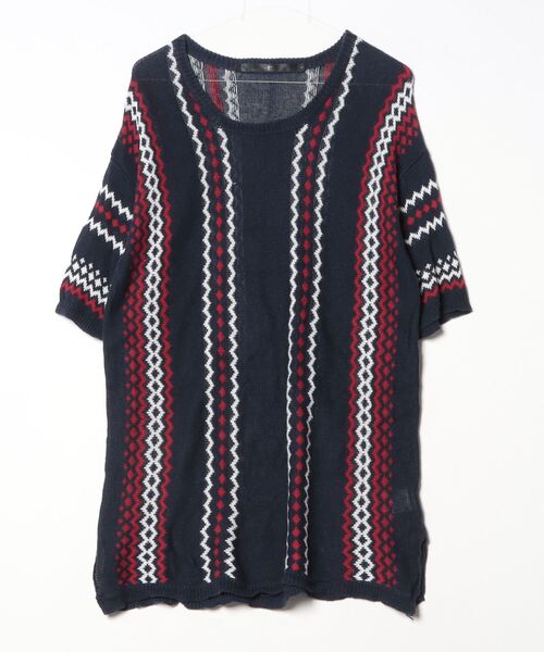 NO ID. 「NO ID.」 半袖ニット 1 ネイビー メンズ