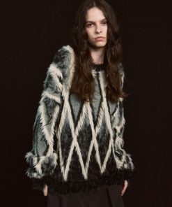 MAISON SPECIAL セーター ニット 「UNISEX」7G Shaggy Jacquard Diamond Pattern Argyle Prime-Over Crew