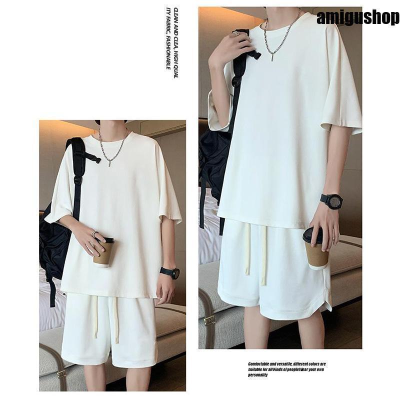 【値下げ】上下セット ワッフル生地 セットアップ メンズ ジャージ 上下 重ね着風 リラックスウェア 部屋着 ルームウェア 夏 スポーツウェア - 画像 (6)