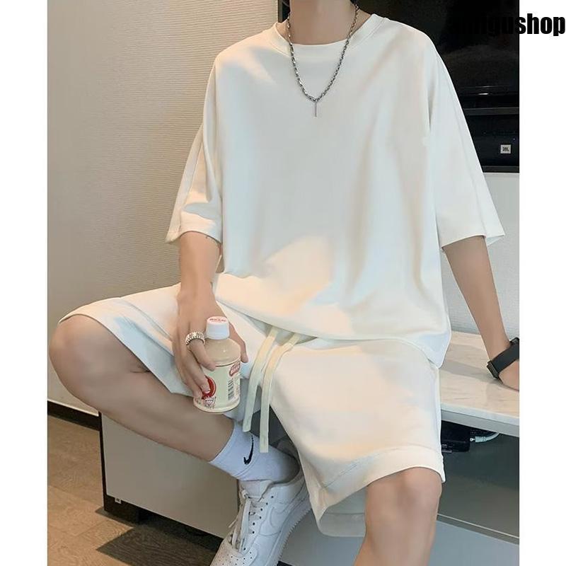 【値下げ】上下セット ワッフル生地 セットアップ メンズ ジャージ 上下 重ね着風 リラックスウェア 部屋着 ルームウェア 夏 スポーツウェア - 画像 (7)